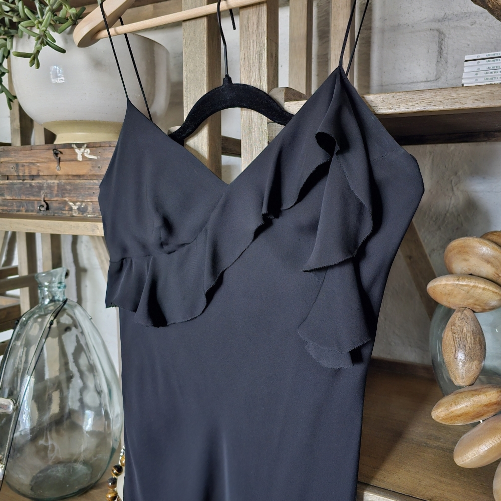 Vintage Max Studio Black Silk Bias Cut Midi Slip Dress Y2K Sz L - Picture 2 of 6